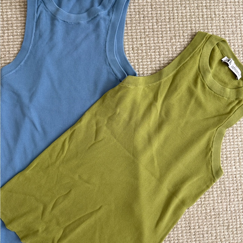 Blue and Green Sleeveless Tops